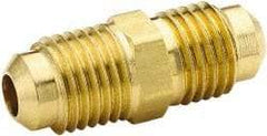 Parker - 1/2" Tube OD, 45° Brass Flared Tube Union - 3/4-16 UNF, Flare x Flare Ends - Americas Industrial Supply
