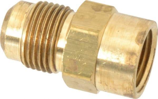 Parker - 5/8" Tube OD, 45° Brass Flared Tube Female Connector - 1/2-14 NPTF, Flare x FNPTF Ends - Americas Industrial Supply