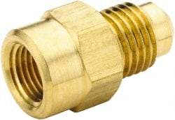 Parker - 1/2" Tube OD, 45° Brass Flared Tube Female Connector - 3/4-14 NPTF, Flare x FNPTF Ends - Americas Industrial Supply