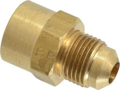 Parker - 3/8" Tube OD, 45° Brass Flared Tube Female Connector - 3/8-18 NPTF, Flare x FNPTF Ends - Americas Industrial Supply