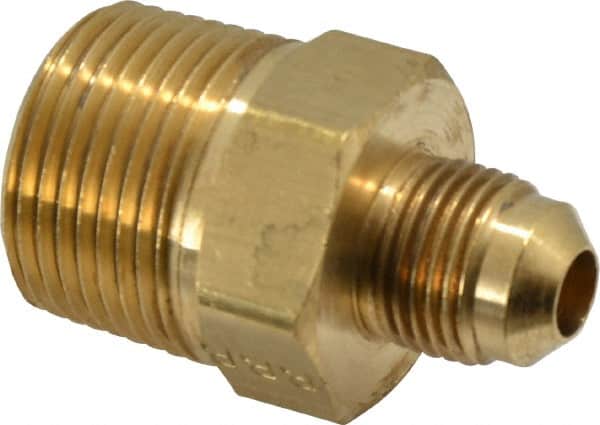 Parker - 3/8" Tube OD, 45° Brass Flared Tube Male Connector - 3/4-14 NPTF, Flare x MNPTF Ends - Americas Industrial Supply