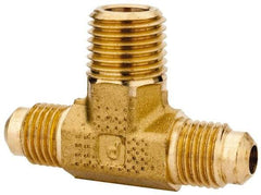 Parker - 1/4" Tube OD, 45° Brass Flared Tube Male Branch Tee - 1/4-18 NPTF, Flare x MNPTF Ends - Americas Industrial Supply