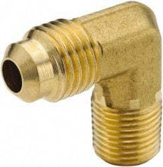Parker - 5/16" Tube OD, 45° Brass Flared Tube Male Elbow - 3/8-18 NPTF, Flare x MNPTF Ends - Americas Industrial Supply