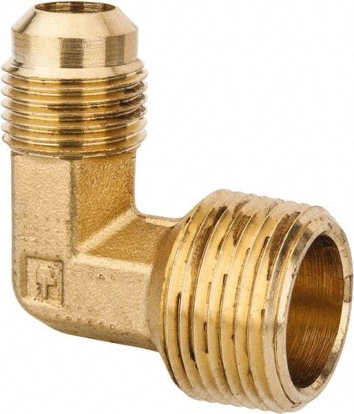 Parker - 1/2" Tube OD, 45° Brass Flared Tube Male Elbow - 3/4-14 NPTF, Flare x MNPTF Ends - Americas Industrial Supply