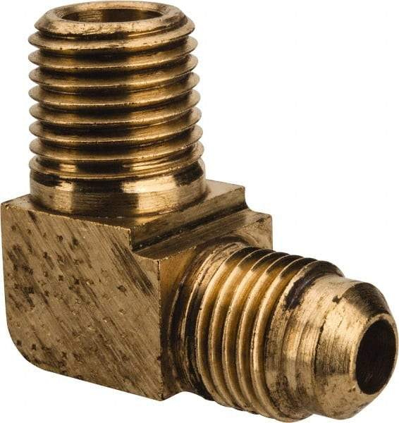 Parker - 5/16" Tube OD, 45° Brass Flared Tube Extended Male Elbow - 1/4-18 NPTF, Flare x MNPTF Ends - Americas Industrial Supply
