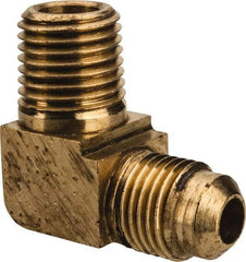 Parker - 5/16" Tube OD, 45° Brass Flared Tube Extended Male Elbow - 1/4-18 NPTF, Flare x MNPTF Ends - Americas Industrial Supply