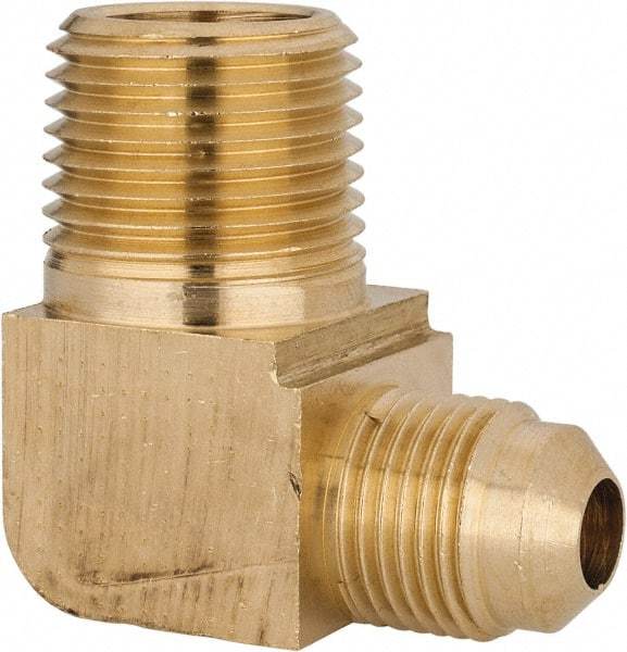 Parker - 3/8" Tube OD, 45° Brass Flared Tube Extended Male Elbow - 1/2-14 NPTF, Flare x MNPTF Ends - Americas Industrial Supply