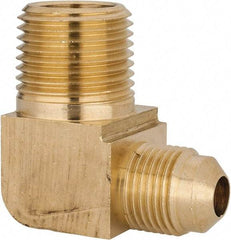 Parker - 3/8" Tube OD, 45° Brass Flared Tube Extended Male Elbow - 1/2-14 NPTF, Flare x MNPTF Ends - Americas Industrial Supply