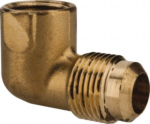 Parker - 5/8" Tube OD, 45° Brass Flared Tube Female Elbow - 1/2-14 NPTF, Flare x FNPTF Ends - Americas Industrial Supply