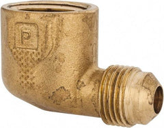 Parker - 3/8" Tube OD, 45° Brass Flared Tube Female Elbow - 1/2-14 NPTF, Flare x FNPTF Ends - Americas Industrial Supply
