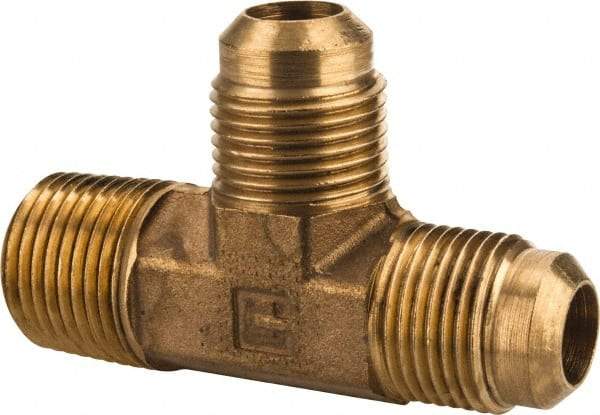 Parker - 1/2" Tube OD, 45° Brass Flared Tube Male Run Tee - 1/2-14 NPTF, Flare x MNPTF Ends - Americas Industrial Supply