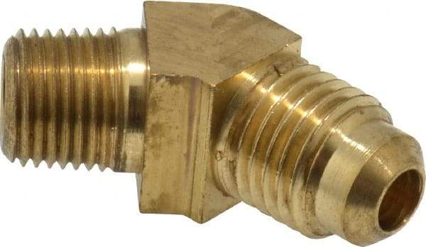 Parker - 1/4" Tube OD, 45° Brass Flared Tube Male 45° Elbow - 1/8-27 NPTF, Flare x MNPTF Ends - Americas Industrial Supply