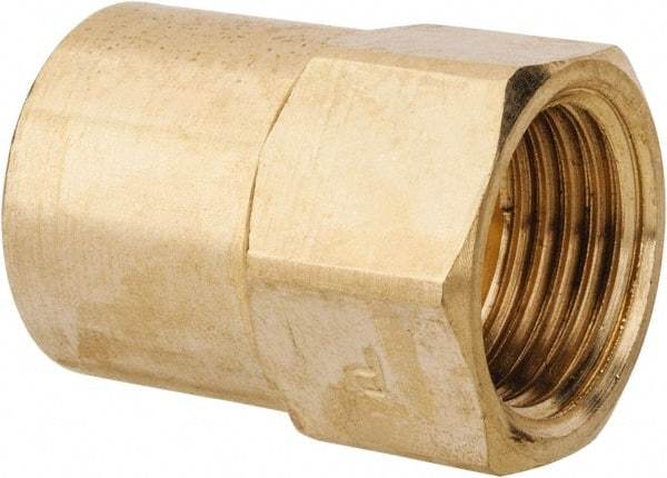 Parker - 3/8" Tube OD, Brass Flared Tube Inverted Female Connector - 1/4-18 NPTF, Flare x FNPTF Ends - Americas Industrial Supply