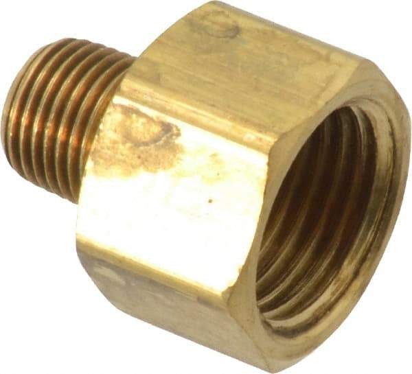 Parker - 3/8" Tube OD, Brass Flared Tube Inverted Male Connector - 1/8-27 NPTF, Flare x MNPTF Ends - Americas Industrial Supply
