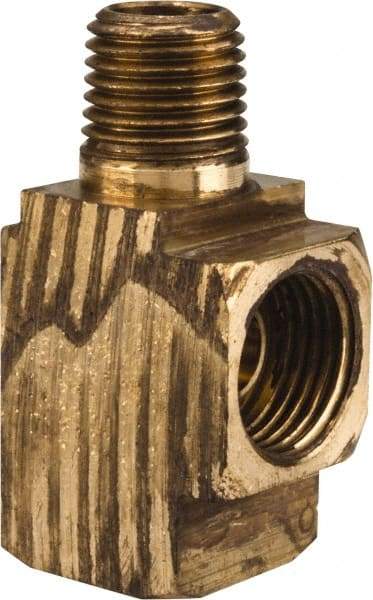 Parker - 3/8" Tube OD, Brass Flared Tube Inverted Male Run Tee - 1/4-18 NPTF, Flare x MNPTF Ends - Americas Industrial Supply