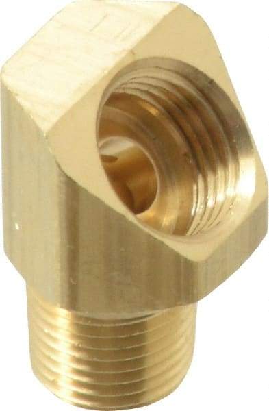 Parker - 1/4" Tube OD, Brass Flared Tube Inverted 45° Elbow - 1/8-27 NPTF, Flare x MNPTF Ends - Americas Industrial Supply