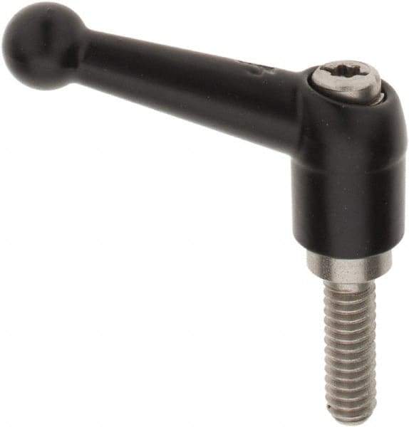 KIPP - 1/4-20, 13mm Hub Diam, Zinc Die Cast (Stainless Steel Components) Threaded Stud Adjustable Clamping Lever - 0.79" Stud Length, 46mm OAL, 32.5mm High - Americas Industrial Supply
