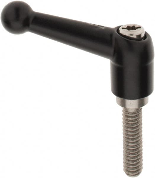 KIPP - 1/4-20, 13mm Hub Diam, Zinc Die Cast (Stainless Steel Components) Threaded Stud Adjustable Clamping Lever - 0.98" Stud Length, 46mm OAL, 32.5mm High - Americas Industrial Supply