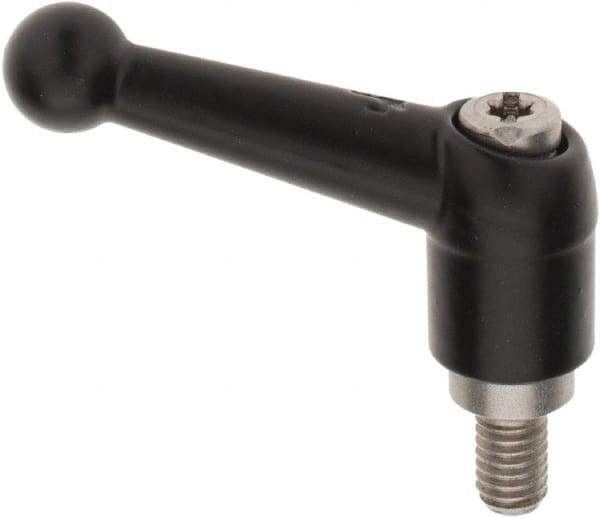KIPP - M6 x 1.0, 13mm Hub Diam, Zinc Die Cast (Stainless Steel Components) Metric Threaded Stud Adjustable Clamping Lever - 0.39" Stud Length, 46mm OAL, 32.5mm High - Americas Industrial Supply