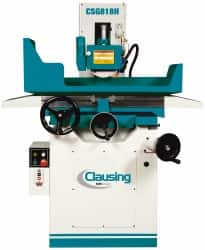 Clausing - 18 Inch Long x 8 Inch Wide Table, 3 Phase, Manual Floor Machine Surface Grinder - 2 hp, 3,450 RPM Spindle Speed, 230/460 Volts, 71 Inch Overall Length, 1-1/4 Inch Arbor Hole Diameter - Americas Industrial Supply