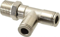 Value Collection - 1/4" Outside Diam, 1/4 NPT, Nickel Plated Brass Push-to-Connect Tube Male Run Tee - 150 Max psi, Tube to Male NPT Connection, Brass O-Ring - Americas Industrial Supply