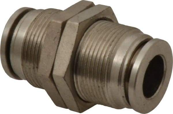 Value Collection - 3/8" Outside Diam, Nickel Plated Brass Push-to-Connect Tube Bulkhead Union - 150 Max psi, Tube to Tube Connection, Brass O-Ring - Americas Industrial Supply