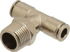 Value Collection - 1/4" Outside Diam, 3/8 NPT, Nickel Plated Brass Push-to-Connect Tube Male Branch Tee - 150 Max psi, Tube to Male NPT Connection, Brass O-Ring - Americas Industrial Supply