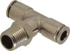 Value Collection - 1/4" Outside Diam, 1/4 NPT, Nickel Plated Brass Push-to-Connect Tube Male Branch Tee - 150 Max psi, Tube to Male NPT Connection, Brass O-Ring - Americas Industrial Supply