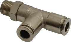 Value Collection - 1/4" Outside Diam, 1/8 NPT, Nickel Plated Brass Push-to-Connect Tube Male Run Tee - 150 Max psi, Tube to Male NPT Connection, Brass O-Ring - Americas Industrial Supply