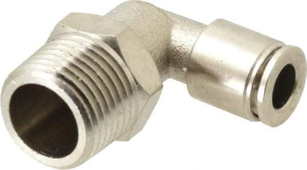 Value Collection - 1/4" Outside Diam, 3/8 NPT, Nickel Plated Brass Push-to-Connect Tube Male Elbow - 150 Max psi, Tube to Male NPT Connection, Brass O-Ring - Americas Industrial Supply