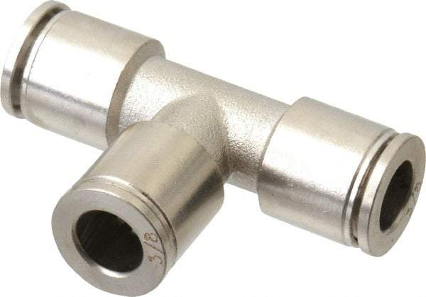 Value Collection - 3/8" Outside Diam, Nickel Plated Brass Push-to-Connect Tube Union Tee - 150 Max psi, Tube to Tube Connection, Brass O-Ring - Americas Industrial Supply