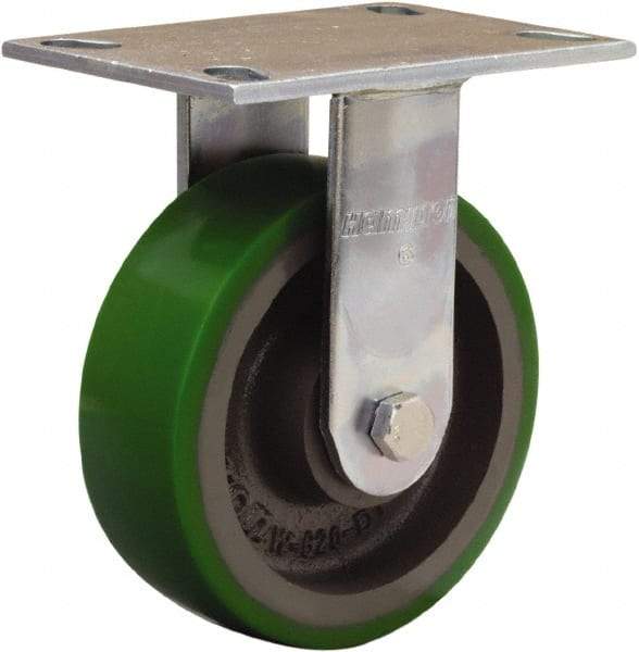 Hamilton - 6" Diam x 2" Wide x 7-1/2" OAH Top Plate Mount Rigid Caster - Polyurethane Mold onto Cast Iron Center, 900 Lb Capacity, Sealed Precision Ball Bearing, 4-1/2 x 6-1/4" Plate - Americas Industrial Supply