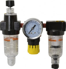 PRO-SOURCE - 1/8" NPT Port Miniature 3 Piece Filter-Regulator-Lubricator FRL Unit - Polycarbonate Bowl, 22 SCFM, 150 Max psi, 5.98" High, Manual Drain - Americas Industrial Supply