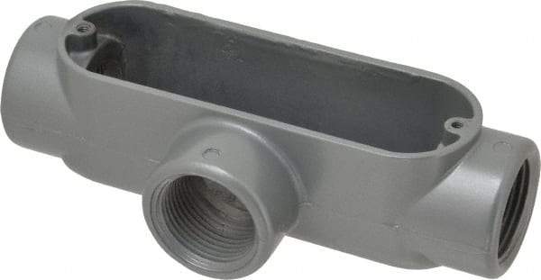 Thomas & Betts - T Body, 1" Trade, IMC, Rigid Aluminum Conduit Body - Oval, 5-15/16" OAL, 11.8 cc Capacity, Gray - Americas Industrial Supply