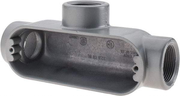 Thomas & Betts - T Body, 1-1/4" Trade, IMC, Rigid Aluminum Conduit Body - Oval, 7-7/8" OAL, 32 cc Capacity, Gray - Americas Industrial Supply