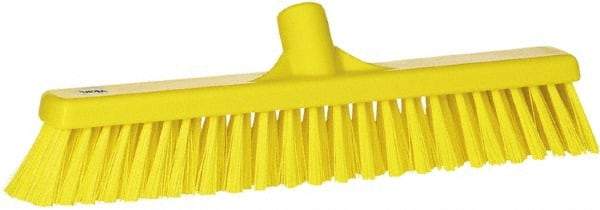 Vikan - 16" Fine Particle Synthetic Push Broom - 2" Bristle Length, Plastic Block, European Threaded Handle Connection - Americas Industrial Supply