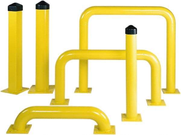 Eagle - 5.6" Diam x 36" High, Yellow Steel Bollard - 10" Wide x 10" Long Mounting Plate, 60 Lb - Americas Industrial Supply