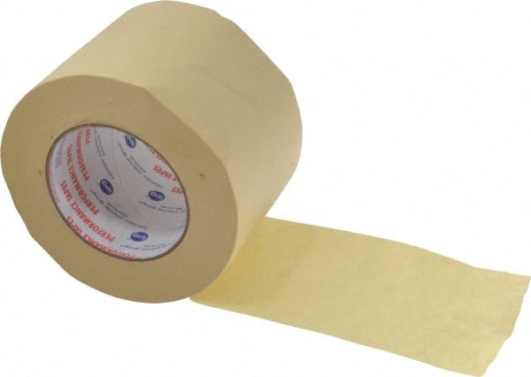 Masking Tape: 4″ Wide, 60 yd Long, 7.3 mil Thick, Tan Paper, 26 lb/in Tensile Strength