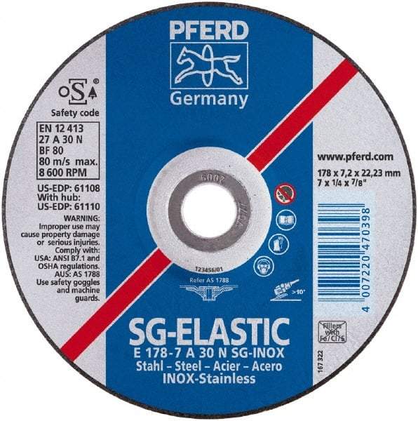 PFERD - 46 Grit, 4-1/2" Wheel Diam, 5/8" Arbor Hole, Type 27 Depressed Center Wheel - Aluminum Oxide - Americas Industrial Supply