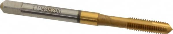 Accupro - M5x0.80 Metric Coarse, 3 Flute, TiN Finish, Powdered Metal Spiral Point Tap - Plug Chamfer, Right Hand Thread, 2-3/8" OAL, 6H Class of Fit - Exact Industrial Supply