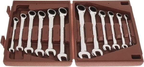 Paramount - 12 Piece, 8mm to 19mm, Ratcheting Combination Wrench Set - Metric Measurement Standard, Full Polish Chrome Finish, Comes in Blow Molded Case - Americas Industrial Supply