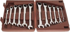 Paramount - 12 Piece, 8mm to 19mm, Ratcheting Combination Wrench Set - Metric Measurement Standard, Full Polish Chrome Finish, Comes in Blow Molded Case - Americas Industrial Supply