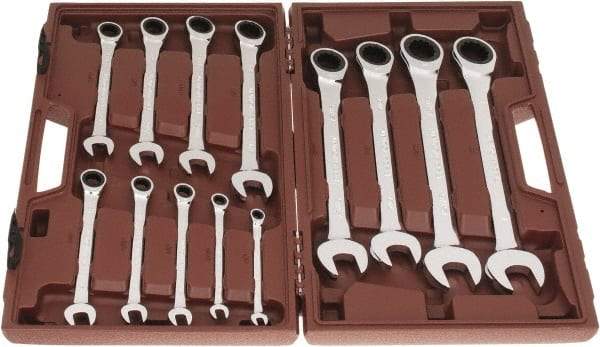 Paramount - 13 Piece, 1/4" to 1", Ratcheting Combination Wrench Set - Inch Measurement Standard, Full Polish Chrome Finish, Comes in Blow Molded Case - Americas Industrial Supply