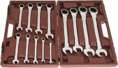 Paramount - 13 Piece, 1/4" to 1", Ratcheting Combination Wrench Set - Inch Measurement Standard, Full Polish Chrome Finish, Comes in Blow Molded Case - Americas Industrial Supply