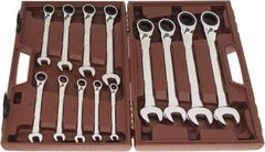 Paramount - 13 Piece, 5/16" to 1", Reversible Ratcheting Combination Wrench Set - Inch Measurement Standard, Full Polish Chrome Finish, Comes in Blow Molded Case - Americas Industrial Supply