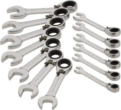 Paramount - 13 Piece, 6mm to 19mm, Stubby Ratcheting Reversible Combination Wrench Set - Metric Measurement Standard, Full Polish Chrome Finish, Comes in Blow Molded Case - Americas Industrial Supply