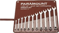 Paramount - 11 Piece, 1/4" to 15/16", Combination Wrench Set - Inch Measurement Standard, Satin Chrome Finish, Comes in Canvas Roll - Americas Industrial Supply