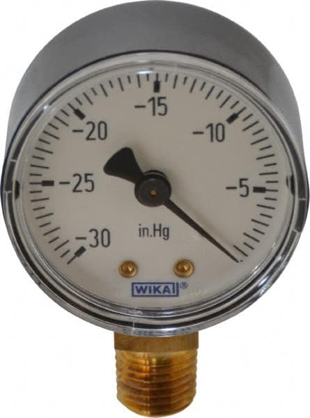 Wika - 2" Dial, 1/4 Thread, 30-0 Scale Range, Pressure Gauge - Lower Connection Mount, Accurate to 3-2-3% of Scale - Americas Industrial Supply