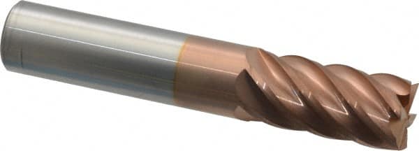Accupro - 5/8", 1-1/4" LOC, 5/8" Shank Diam, 3-1/2" OAL, 6 Flute, Solid Carbide Square End Mill - Single End, TiCN Finish, Spiral Flute, 40° Helix, Centercutting, Right Hand Cut, Right Hand Flute - Americas Industrial Supply