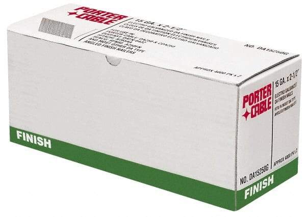 Porter-Cable - 15 Gauge 2" Long Finishing Nails for Power Nailers - Grade 2 Steel, Bright Finish, Smooth Shank, Angled Stick Collation, Chisel Point - Americas Industrial Supply